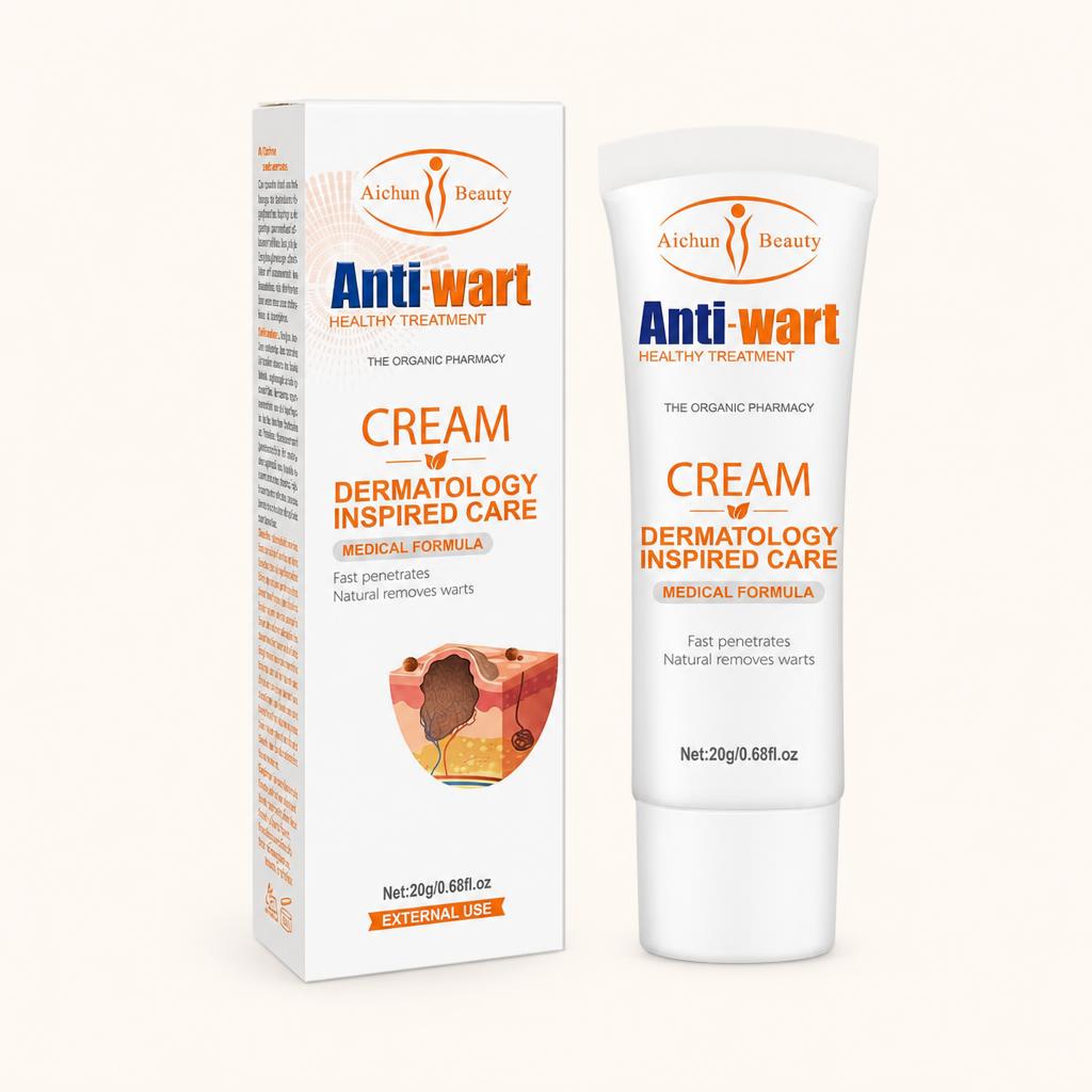 Crema para verrugas de uso externo con su caja